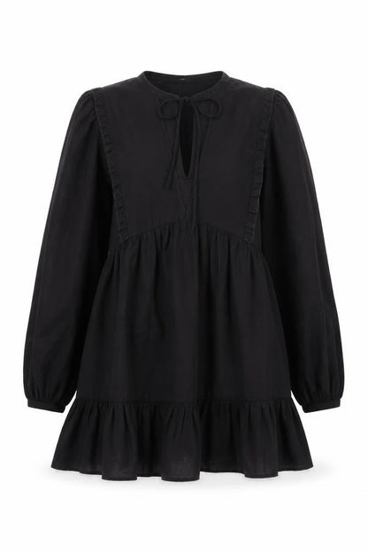 Zara Black V-Neck Puff Sleeve Dress XS