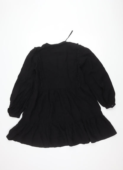 Zara Black V-Neck Puff Sleeve Dress XS