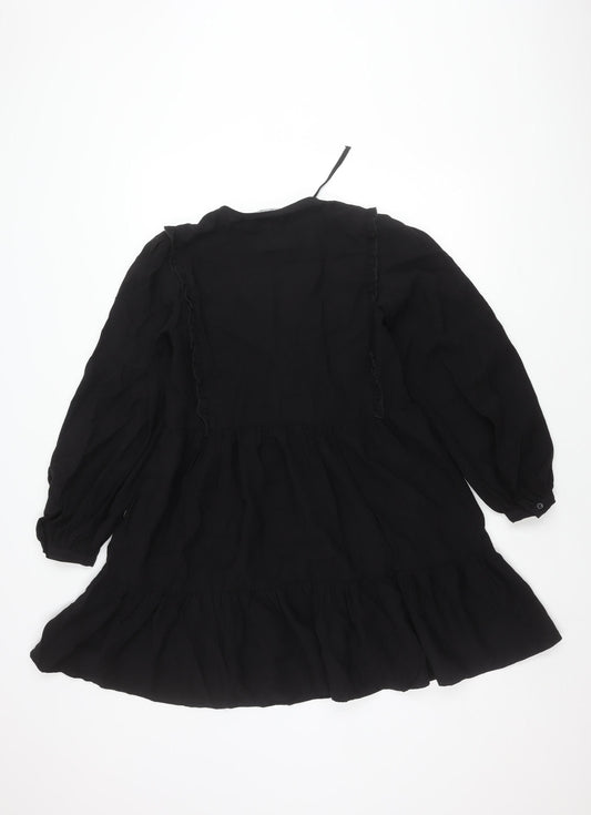 Zara Black V-Neck Puff Sleeve Dress XS