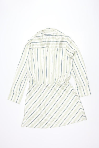 Zara Women's XL Green Striped Shirt Dress