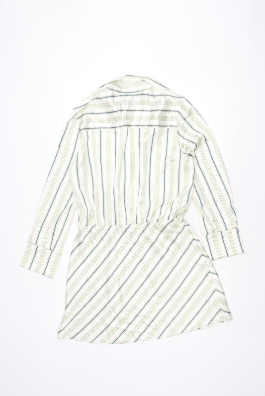 Zara Women's XL Green Striped Shirt Dress