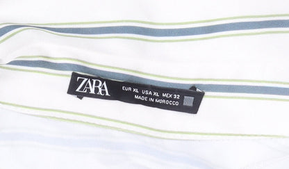 Zara Women's XL Green Striped Shirt Dress