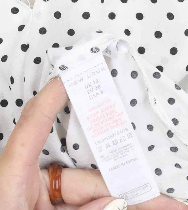 New Look Women’s White Polka Dot High Neck Blouse
