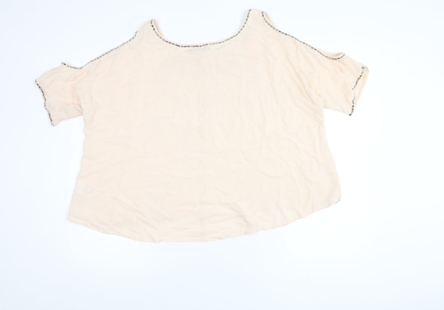 Rock & Revival Women's Beige Studded Cold Shoulder Top