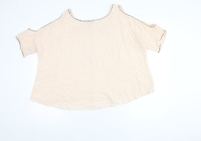 Rock & Revival Women's Beige Studded Cold Shoulder Top