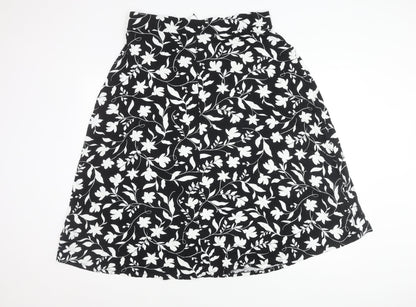 Marks and Spencer Women's Black Floral A-Line Skirt Size 18