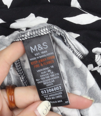 Marks and Spencer Women's Black Floral A-Line Skirt Size 18