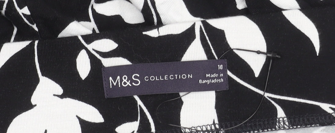 Marks and Spencer Women's Black Floral A-Line Skirt Size 18