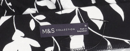 Marks and Spencer Women's Black Floral A-Line Skirt Size 18