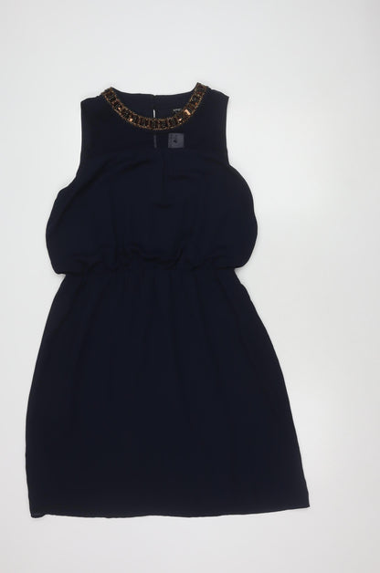 Warehouse Women's Blue Beaded Sleeveless Dress