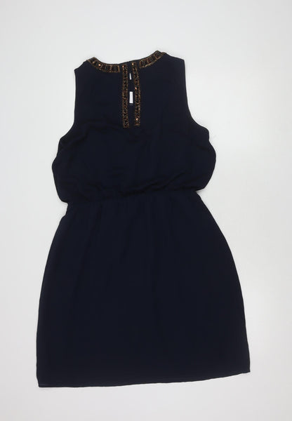 Warehouse Women's Blue Beaded Sleeveless Dress