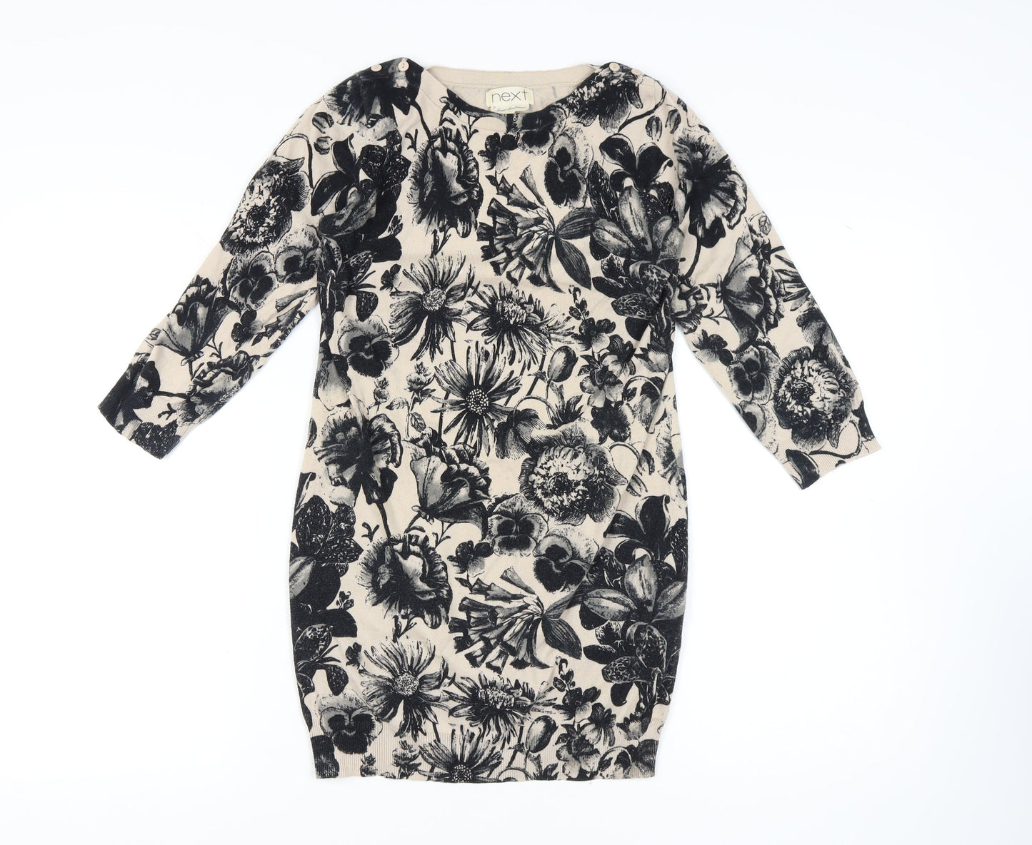 Next Women's Beige Floral Knit Dress Size 10