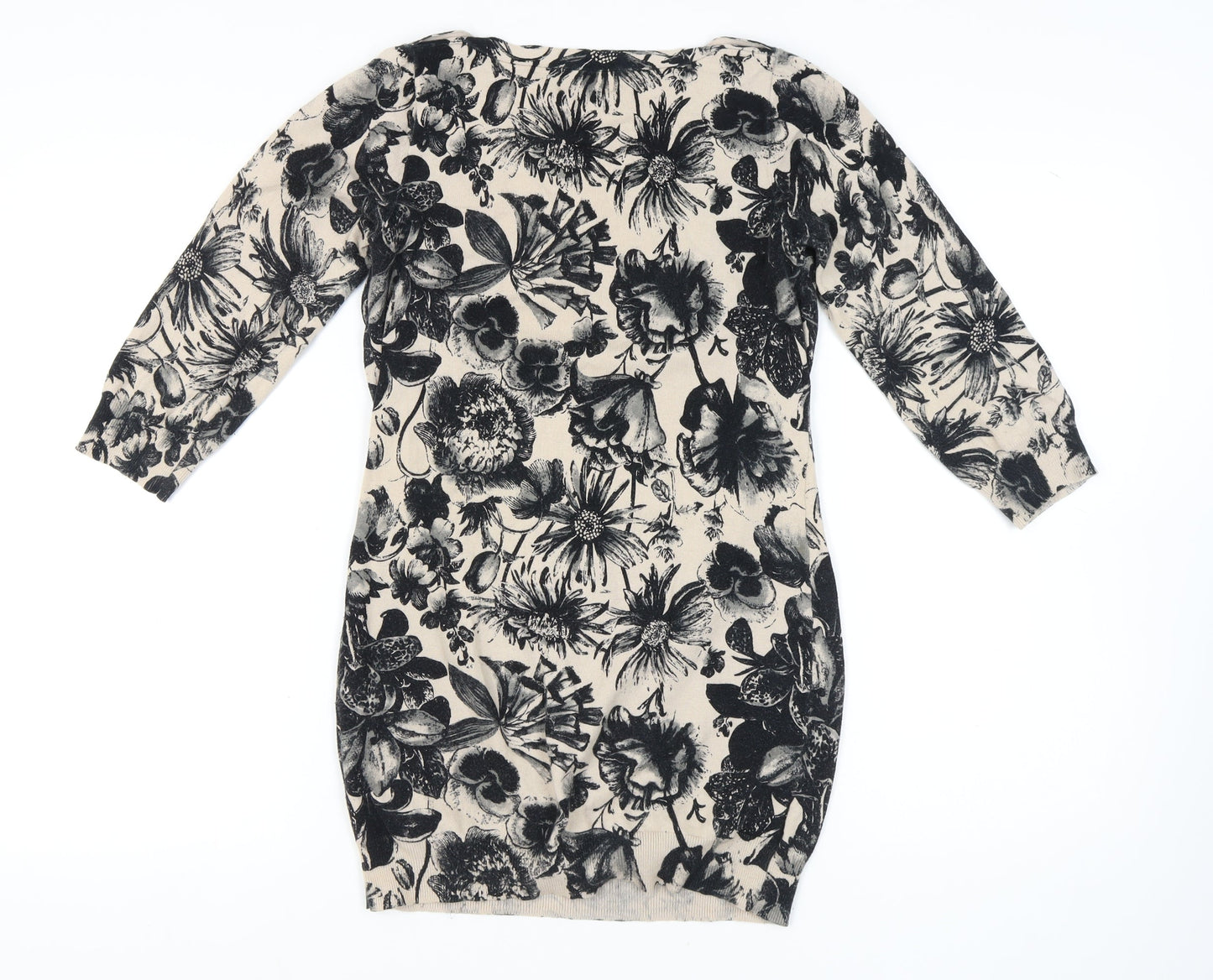 Next Women's Beige Floral Knit Dress Size 10