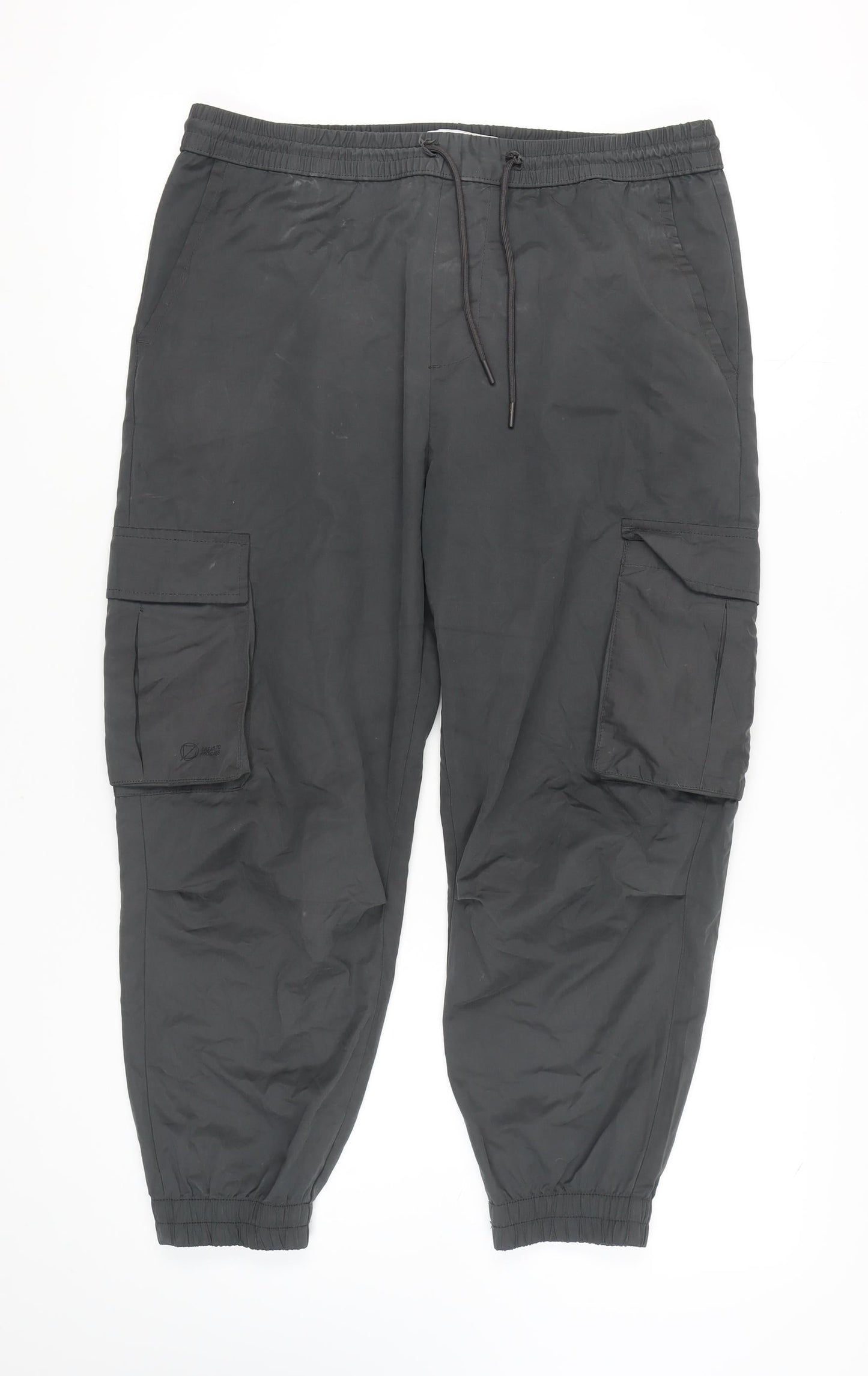 Unisex Adultss UK Size L Zara Relaxed Fit Cargo Black Trousers