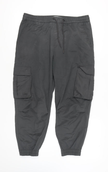 Unisex Adultss UK Size L Zara Relaxed Fit Cargo Black Trousers