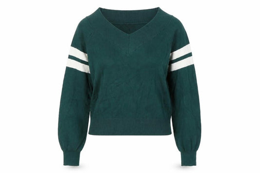 Front view of Miss Selfridge Women's V-Neck Green Jumper, size 8
