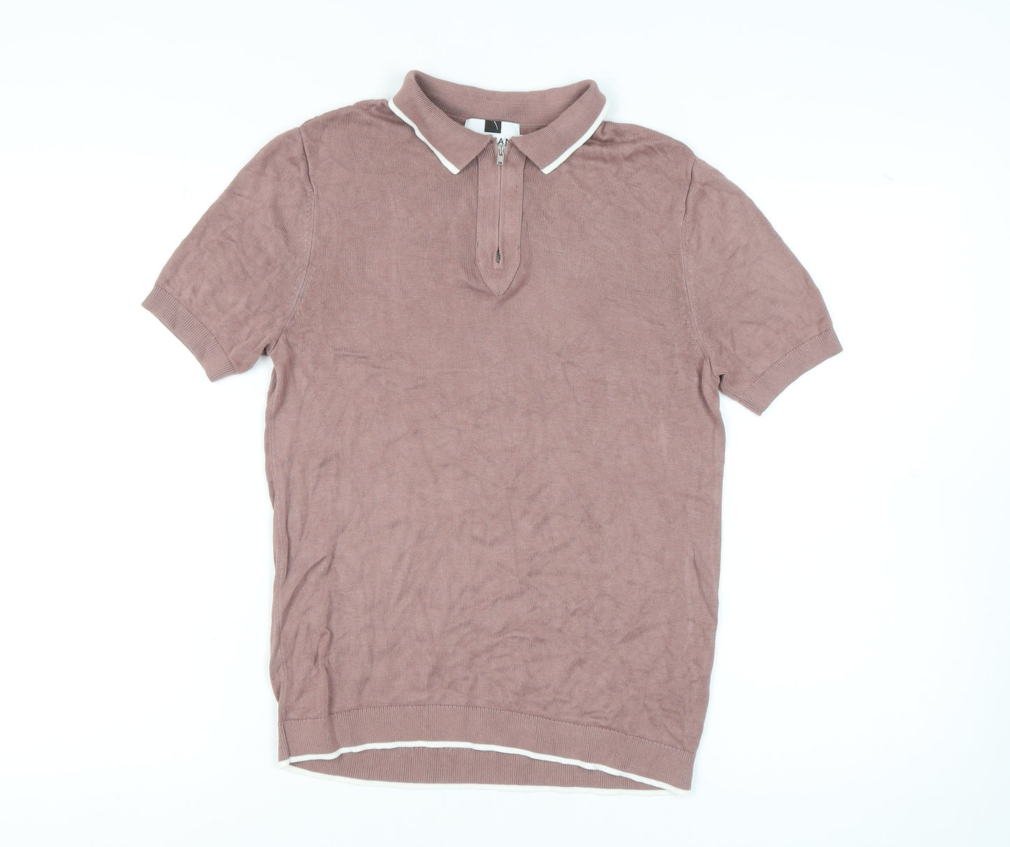 Topman Men's Brown M Polo Shirt with 1/4 Zip