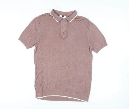 Topman Men's Brown M Polo Shirt with 1/4 Zip