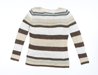 Evie Women's Brown Beige Striped Pullover Jumper Size 14