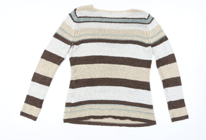 Evie Women's Brown Beige Striped Pullover Jumper Size 14