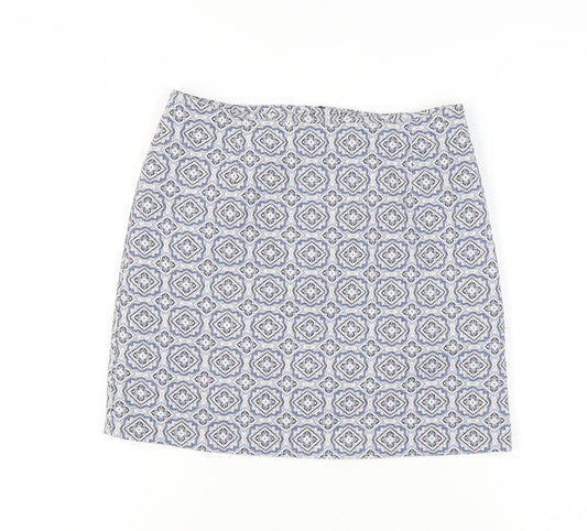 New Look Women's Blue Geometric Pencil Skirt - Size 10