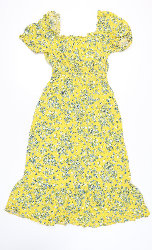 M&Co Women's Yellow Floral Midi Dress, UK 10