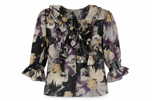 JAIPUR Women's Multicoloured Floral Ruffle Blouse, Size L