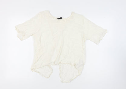 VILA Women’s Ivory Blouse, Medium, Short Sleeve