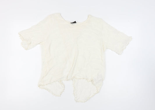 VILA Women’s Ivory Blouse, Medium, Short Sleeve