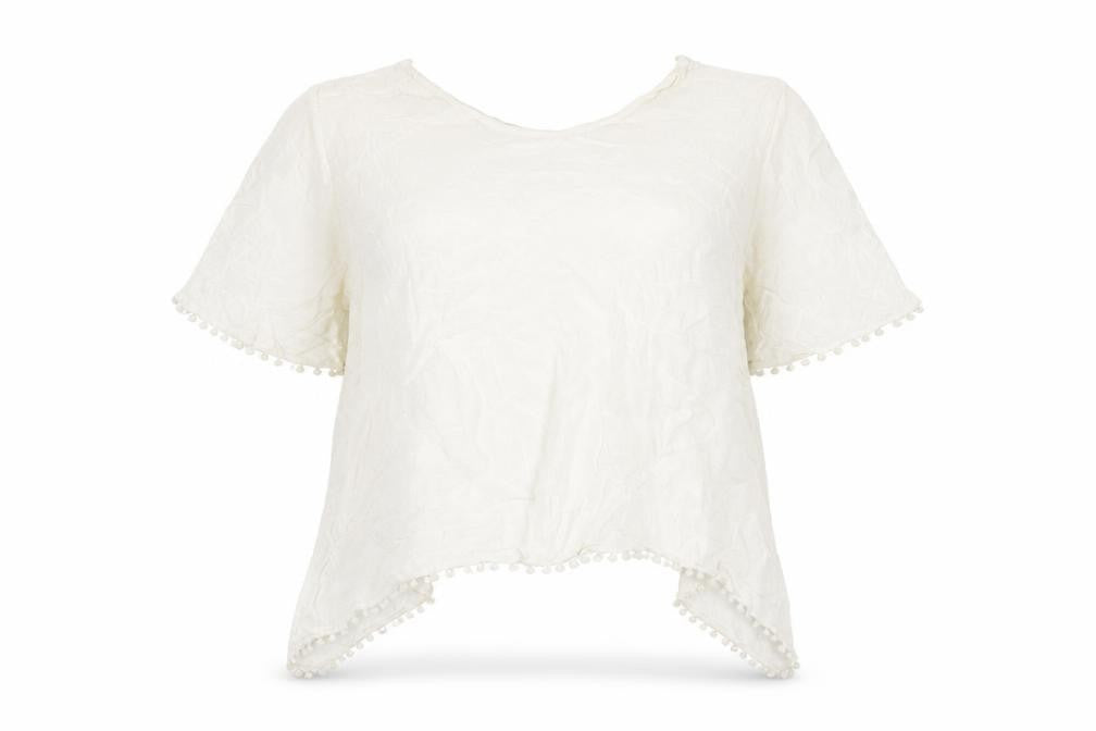 VILA Women’s Ivory Blouse, Medium, Short Sleeve