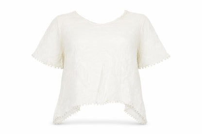 VILA Women’s Ivory Blouse, Medium, Short Sleeve
