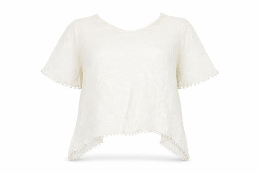 VILA Women’s Ivory Blouse, Medium, Short Sleeve