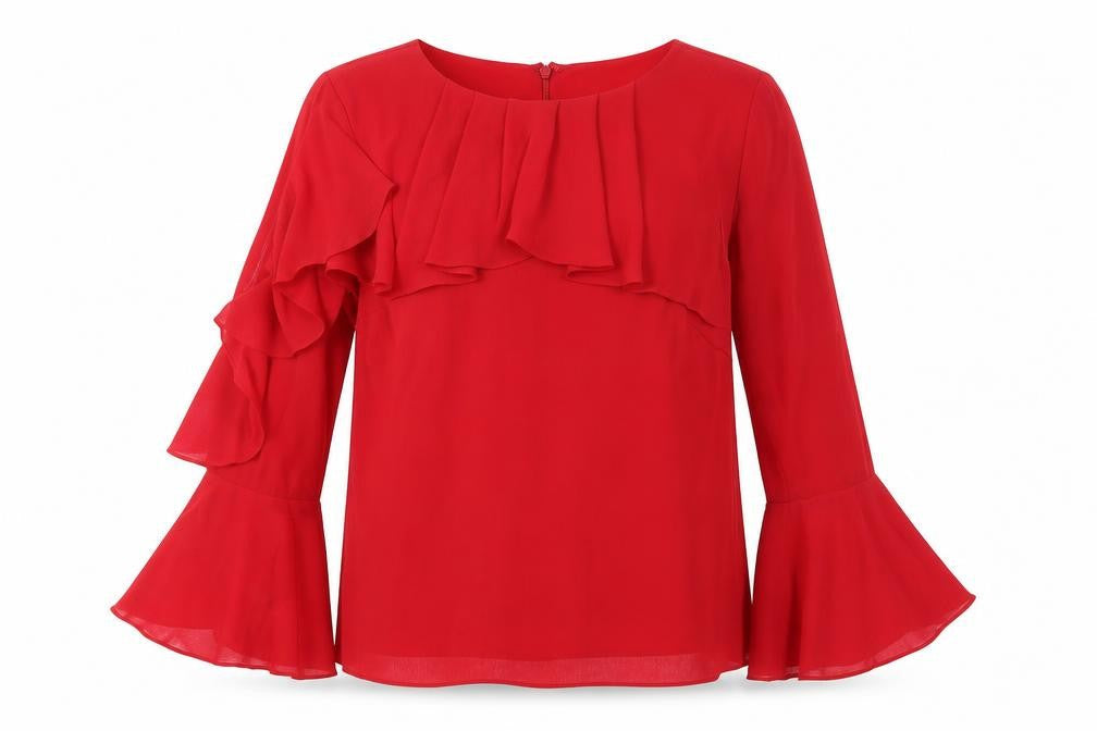 Womens UK Size 12 Coast Red Ruffle Blouse