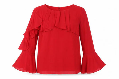Womens UK Size 12 Coast Red Ruffle Blouse