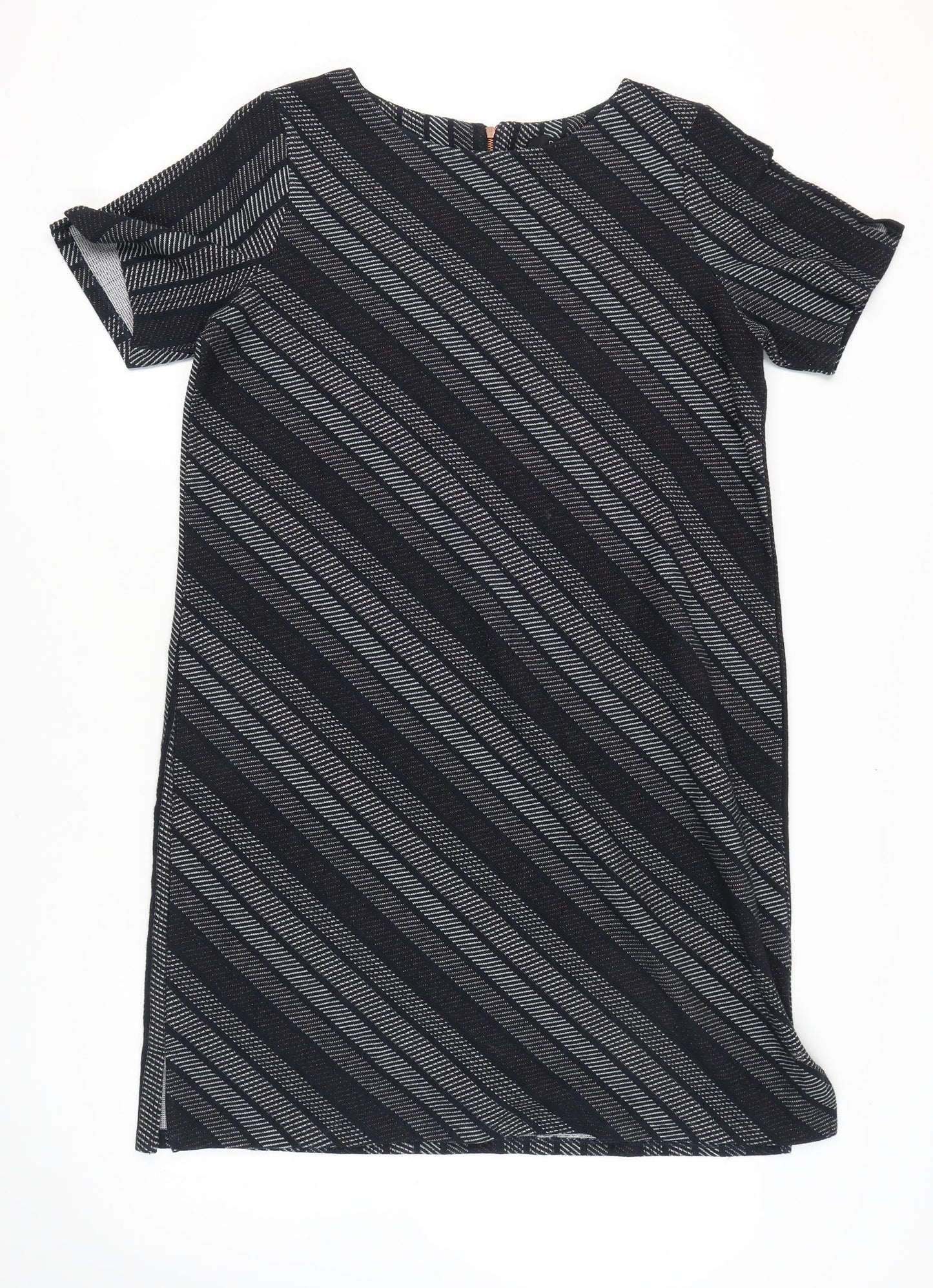 Next Women's Black Grey Striped Shift Dress UK 18