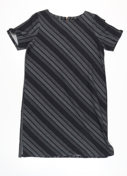 Next Women's Black Grey Striped Shift Dress UK 18