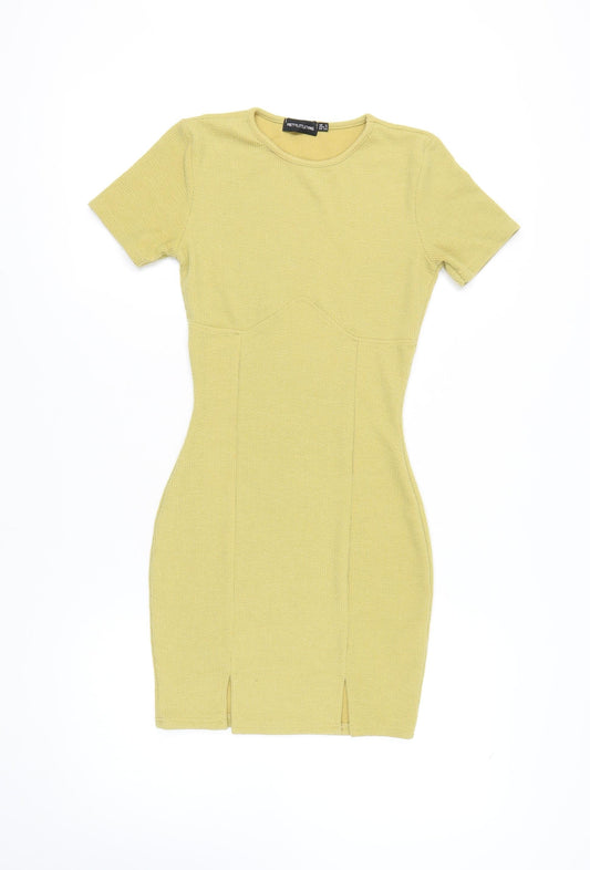 PrettyLittleThing Women's Yellow Bodycon Dress - Size 6