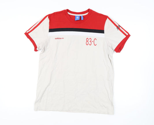 Adidas Men's Large Beige Red Colourblock T-Shirt