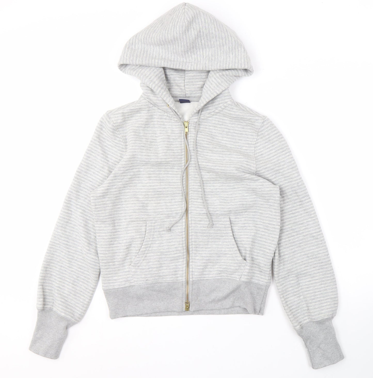 GAP Women's Grey Striped Full Zip Hoodie - Medium