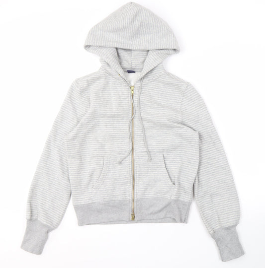 GAP Women's Grey Striped Full Zip Hoodie - Medium