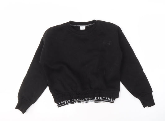 Holyfield Girls Black Pullover Sweatshirt S Logo Elastic Waist