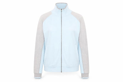 Front view of Champion unisex blue/grey track jacket m