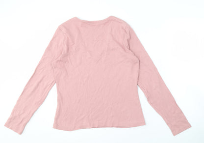 Hamnett Women's Pink V-Neck Long Sleeve T-Shirt