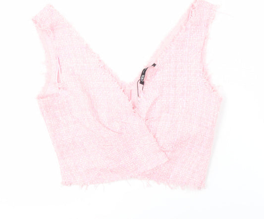 Womens UK Size S Zara Pink Cropped Blouse