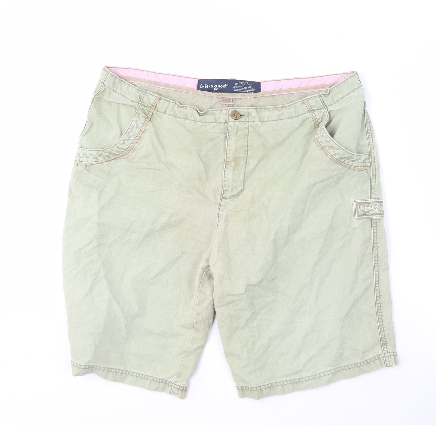 Life is good Women's Green XL Cotton Casual Shorts