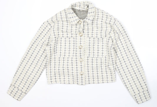 Miss Selfridge Women's White Check Cropped Jacket Size 12