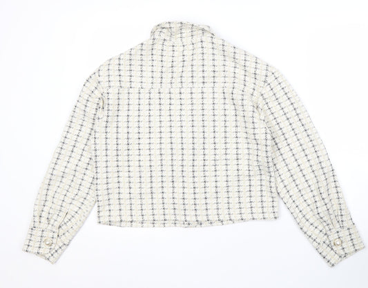 Miss Selfridge Women's White Check Cropped Jacket Size 12