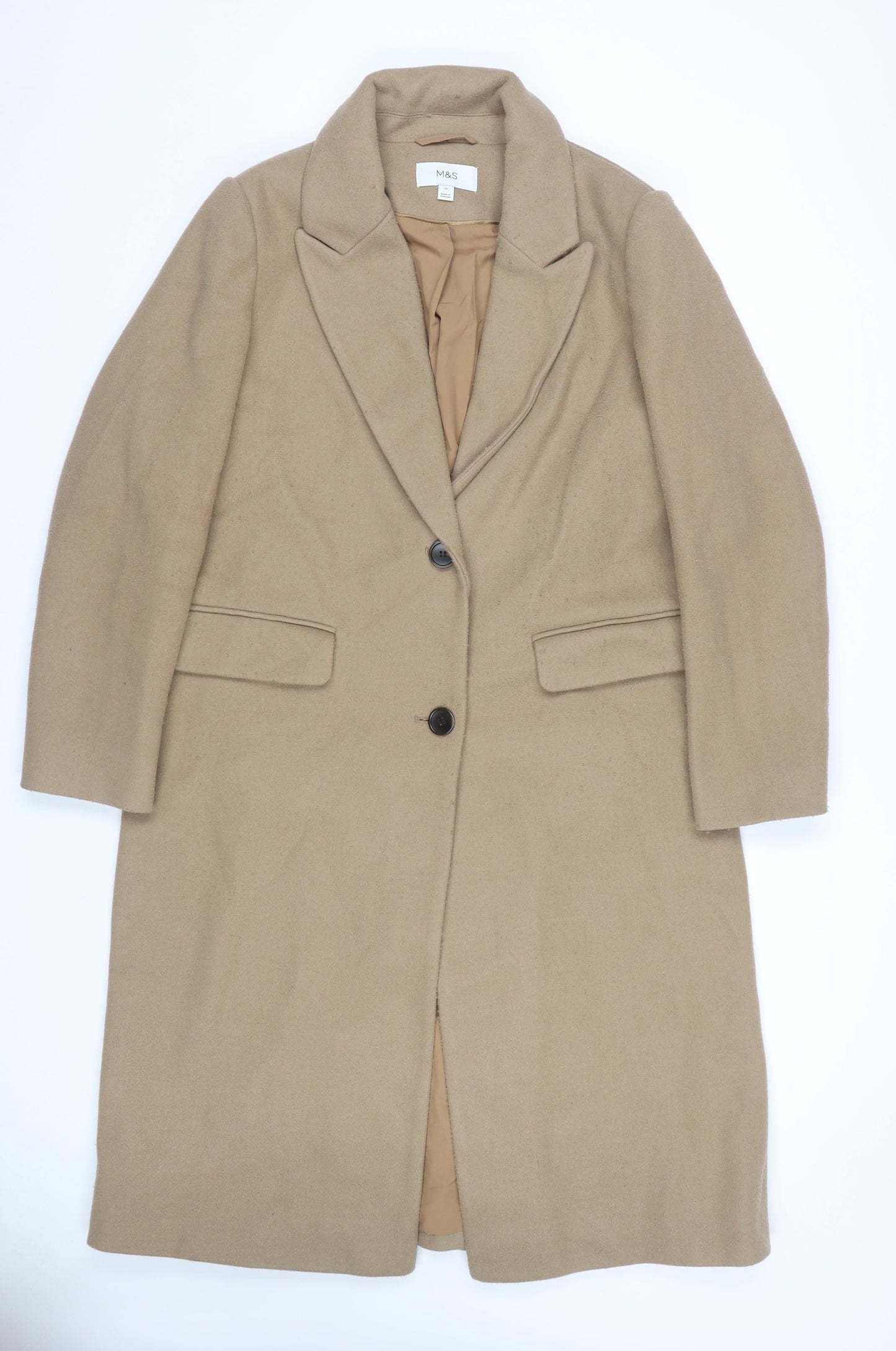 Womens UK Size 16 Marks and Spencer Beige Overcoat