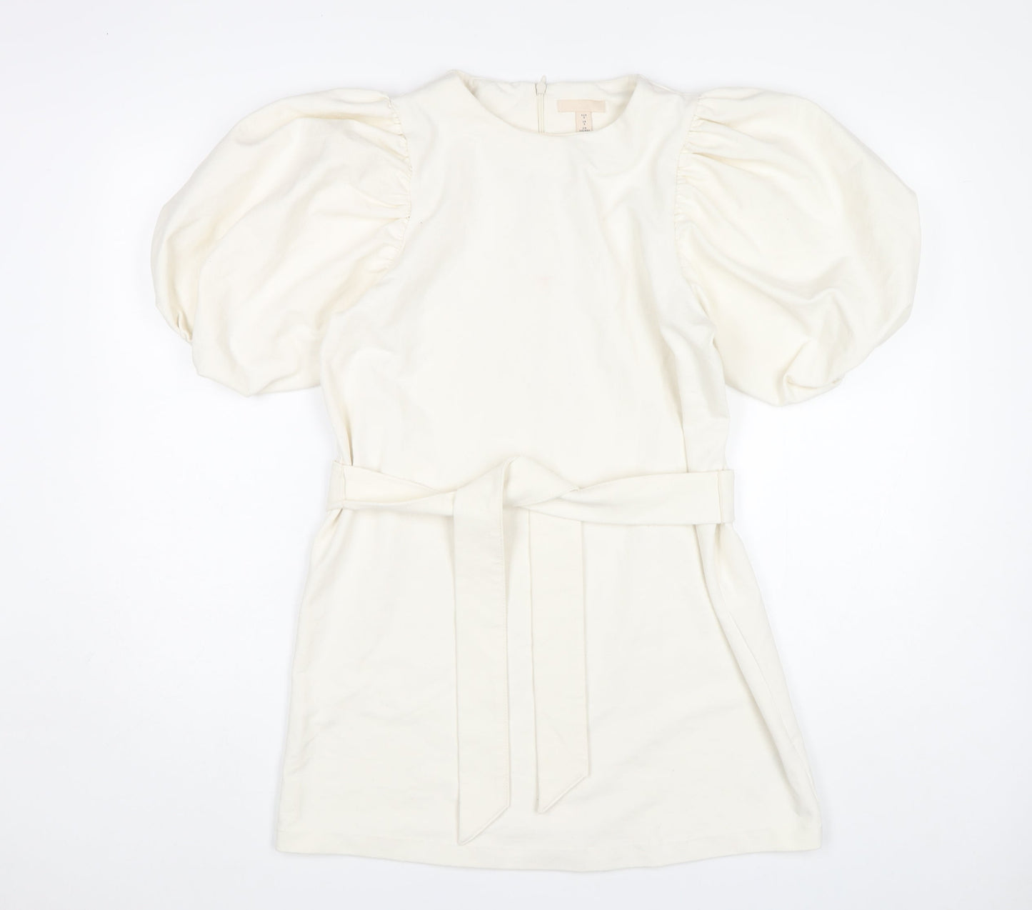H&M Women's S Ivory A-Line Puff Sleeve Mini Dress
