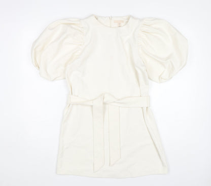 H&M Women's S Ivory A-Line Puff Sleeve Mini Dress